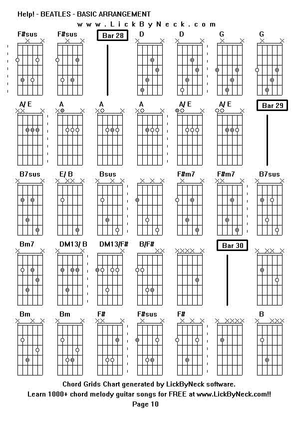 Chord Grids Chart of chord melody fingerstyle guitar song-Help! - BEATLES - BASIC ARRANGEMENT,generated by LickByNeck software.